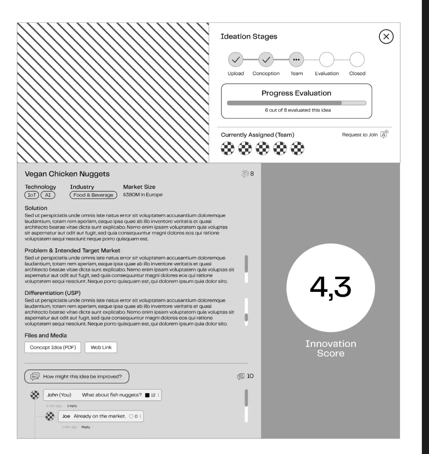 Cumulative innovation score view showing 4.3 aggregate rating